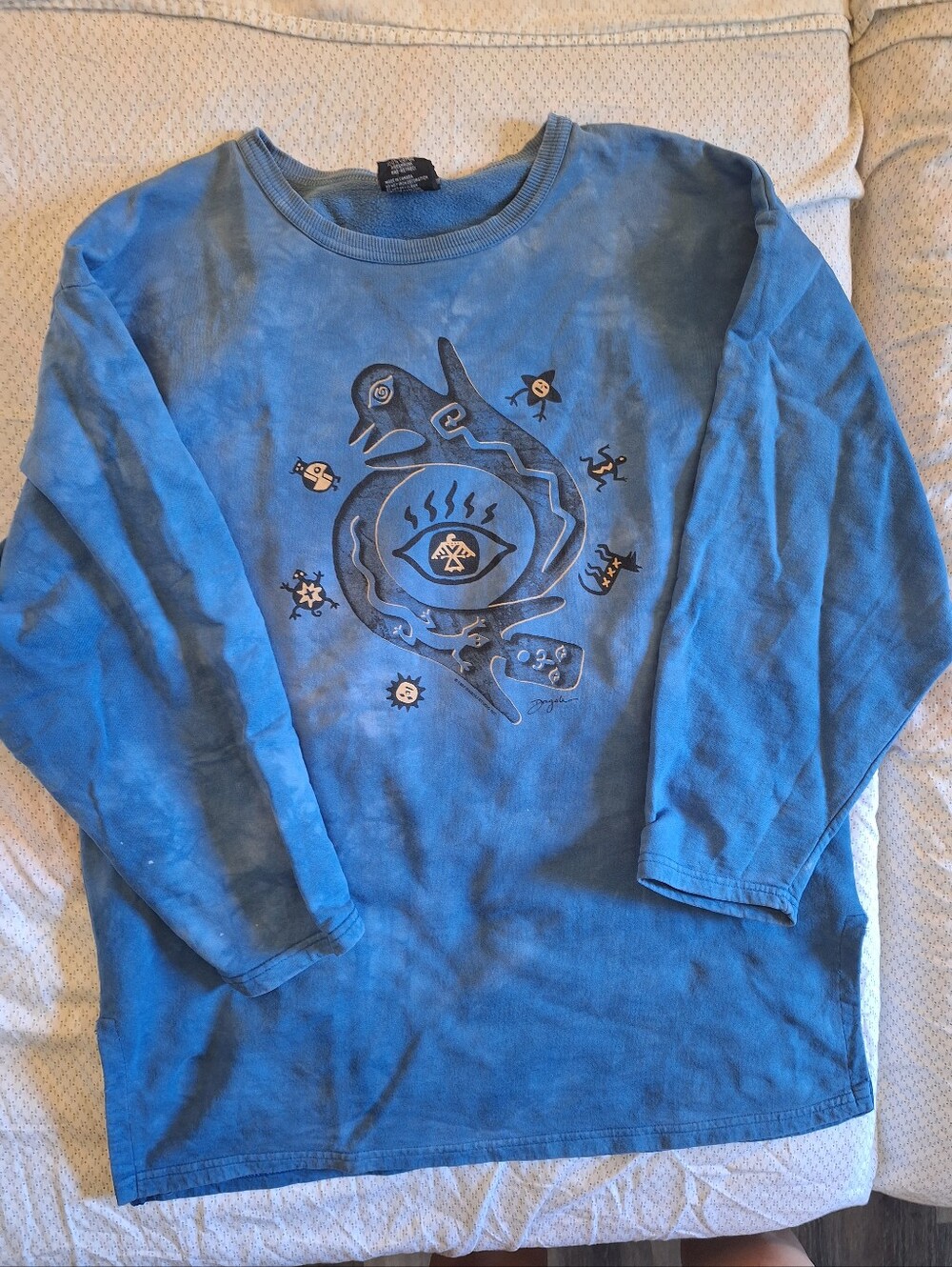 Vintage Dagoli Blue Graphic Tie-Dye Long-Sleeve Crew Neck Sweatshirt Size Large